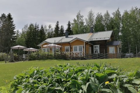 Der Restaurant Hirvikartano von außen an einer sonnige Sommertag