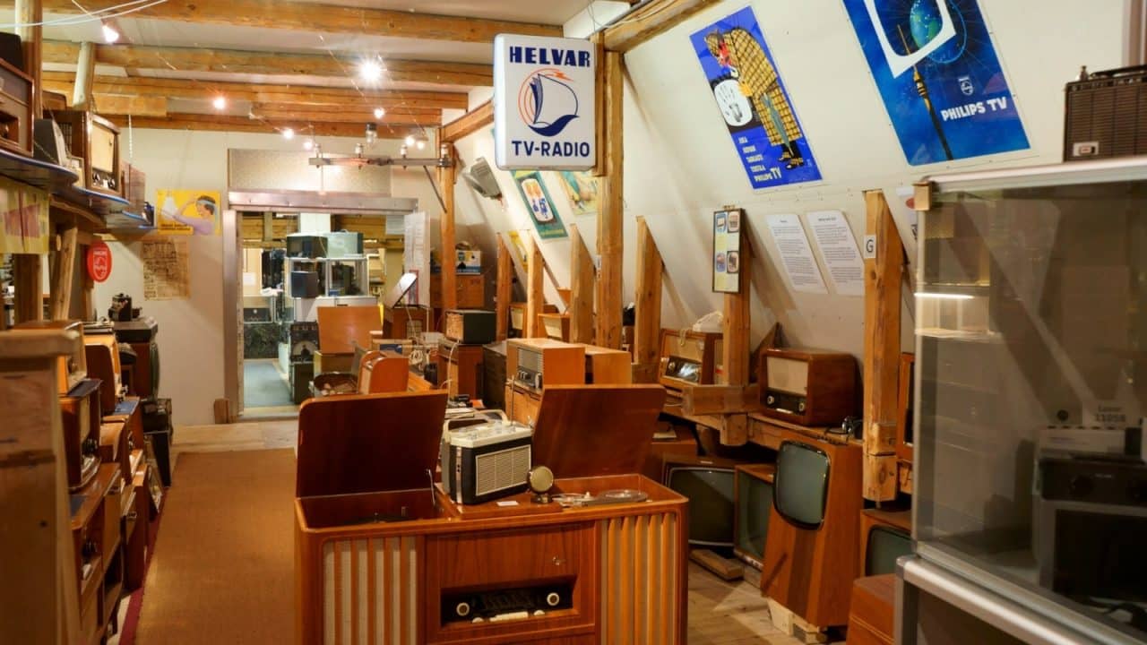 Radio and Telephone Museum exhibition in the attic.