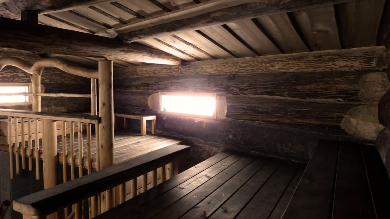 Haiku-sauna from inside and a window