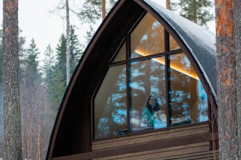 A person is looking out of the window.