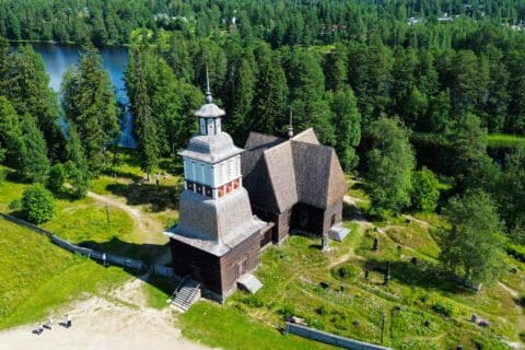 Aerial view of the old church in Petäjävesi.