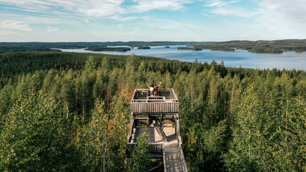 Two people at Äänemäki lookout tower.