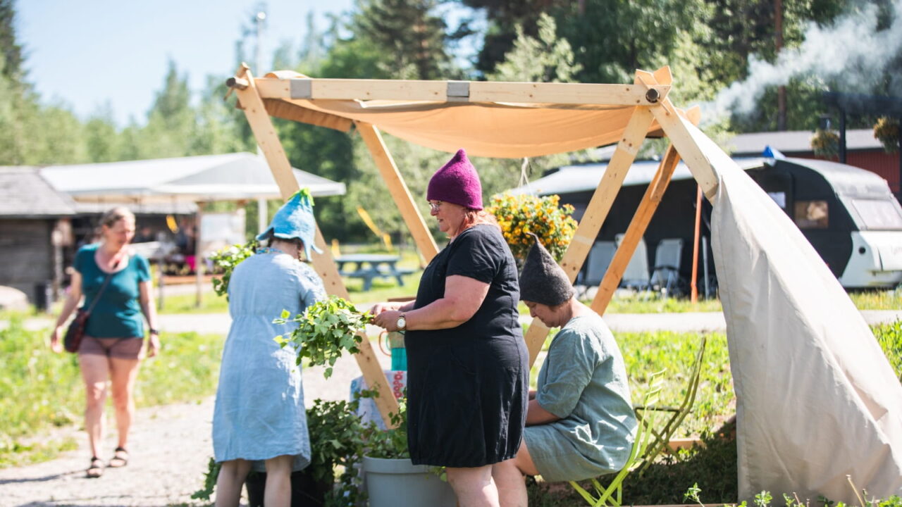People at the Sauna Village's estate.
